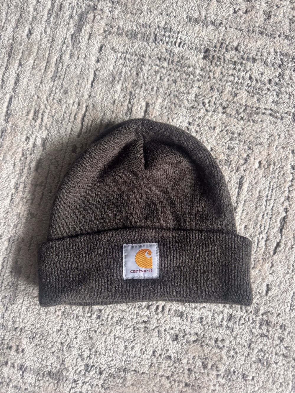 Carhartt Dark Brown/Gray Cuffed Knit Beanie with Logo Patch